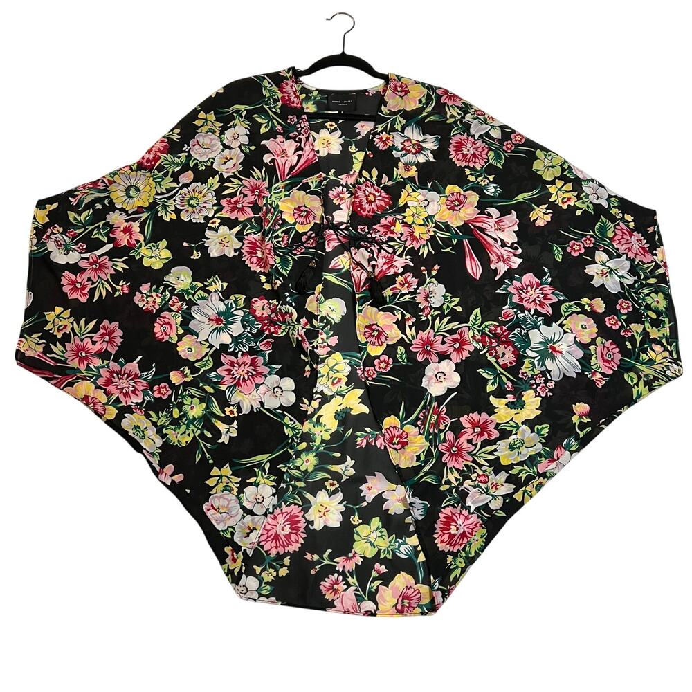 Romeo & Juliet Couture Floral Print Open Front Cocoon Kimono Size Small Colorful